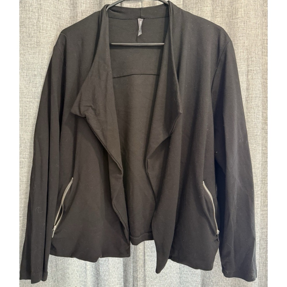 MASSINI Women's Black Long Sleeve Open Short Jacket Zip Pockets Plus Size 1X